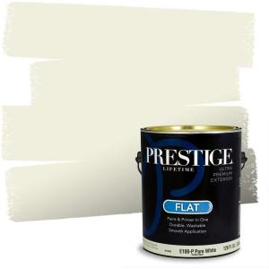 imagePRESTIGE Paints Exterior Paint and Primer In One 1Gallon Satin Comparable Match of Benjamin Moore Cloud White935BMPCM