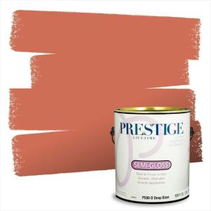 imagePRESTIGE Paints P500P302BM Interior Paint and Primer In One SemiGloss Comparable Match of Benjamin Moore 1 gallon You Are My SunshineRich Coral