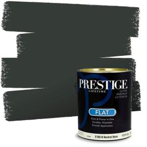 imagePRESTIGE Paints Exterior Paint and Primer In One 1Gallon Flat Comparable Match of Sherwin Williams Bohemian BlackSW6216PCM