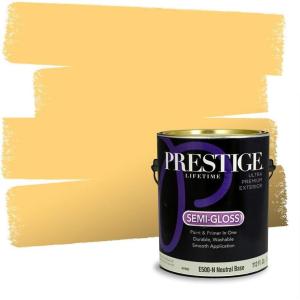 imagePRESTIGE Paints Exterior Paint and Primer In One 1Gallon SemiGloss Comparable Match of Valspar Brushed Almondgolden Butter