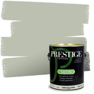 imagePRESTIGE Paints P400P449BM Interior Paint and Primer In One Satin Comparable Match of Benjamin Moore 1 gallon Serene Breeze472BMPCM