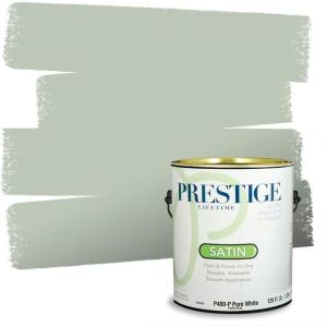imagePRESTIGE Paints P400P449BM Interior Paint and Primer In One Satin Comparable Match of Benjamin Moore 1 gallon Serene BreezeAntique Jade