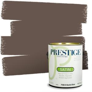 imagePRESTIGE Paints Exterior Paint and Primer In One 1Gallon Flat Comparable Match of Benjamin Moore Grant BeigeClinton Brown