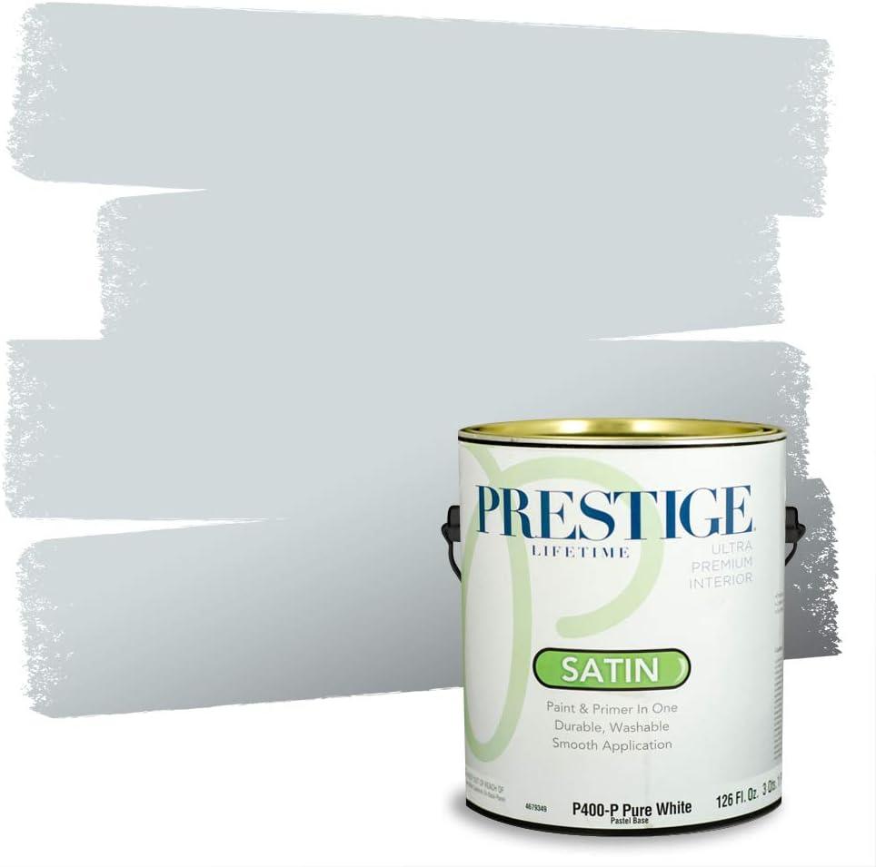imagePRESTIGE Paints Exterior Paint and Primer In One 1Gallon Satin Comparable Match of Benjamin Moore Little FallsBlue Lace