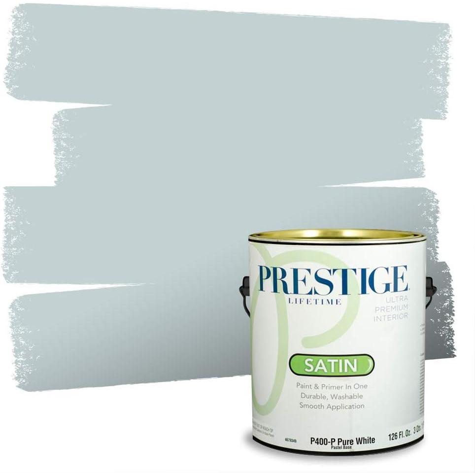 imagePRESTIGE Paints Exterior Paint and Primer In One 1Gallon Satin Comparable Match of Benjamin Moore Little FallsBrittany Blue