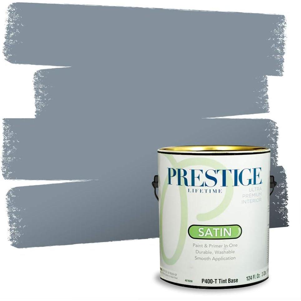 imagePRESTIGE Paints Exterior Paint and Primer In One 1Gallon Satin Comparable Match of Benjamin Moore Little FallsMineral Alloy