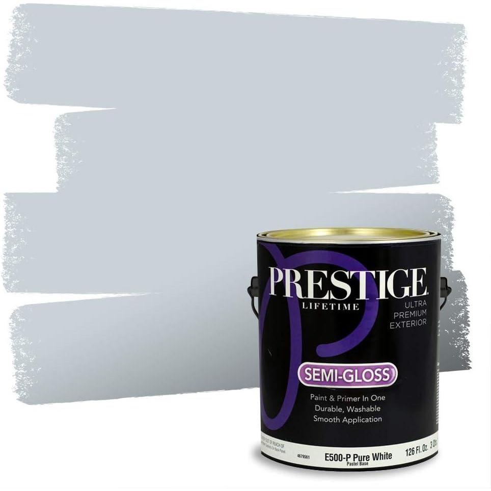imagePRESTIGE Paints Exterior Paint and Primer In One 1Gallon Satin Comparable Match of Benjamin Moore Little FallsSilver Mist