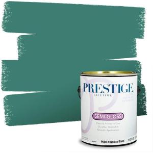 imagePRESTIGE Paints Interior Paint and Primer In One 1Gallon Eggshell Comparable Match of Benjamin Moore Oceanic TealHighlands Green