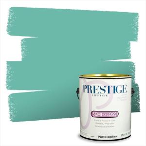 imagePRESTIGE Paints Interior Paint and Primer In One 1Gallon Eggshell Comparable Match of Benjamin Moore Oceanic TealKokopelli Teal