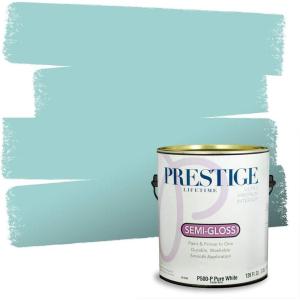 imagePRESTIGE Paints Interior Paint and Primer In One 1Gallon Eggshell Comparable Match of Benjamin Moore Oceanic TealLake Victoria