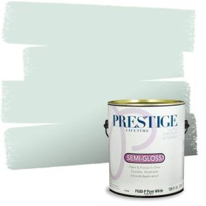 imagePRESTIGE Paints Interior Paint and Primer In One 1Gallon Eggshell Comparable Match of Benjamin Moore Oceanic TealOpal Essence