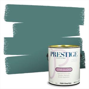 imagePRESTIGE Paints Interior Paint and Primer In One 1Gallon Eggshell Comparable Match of Benjamin Moore Oceanic TealPacific Rim