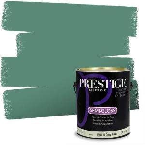 imagePRESTIGE Paints Interior Paint and Primer In One 1Gallon Eggshell Comparable Match of Benjamin Moore Oceanic TealPalm Trees
