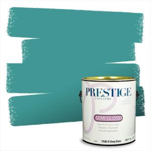 imagePRESTIGE Paints Interior Paint and Primer In One 1Gallon Eggshell Comparable Match of Benjamin Moore Oceanic TealSoft Spruce