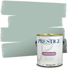 imagePRESTIGE Paints Exterior Paint and Primer In One 1Gallon Satin Comparable Match of Benjamin Moore Polished SlateCatalina Blue