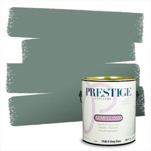 imagePRESTIGE Paints Exterior Paint and Primer In One 1Gallon Satin Comparable Match of Benjamin Moore Polished SlateCedar Mountain