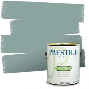 imagePRESTIGE Paints Exterior Paint and Primer In One 1Gallon Satin Comparable Match of Benjamin Moore Polished SlateGrenada Villa