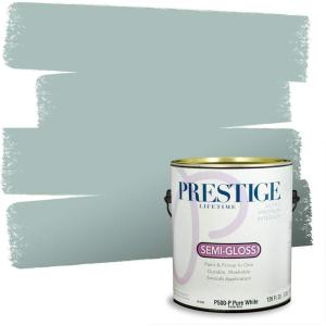 imagePRESTIGE Paints Exterior Paint and Primer In One 1Gallon Satin Comparable Match of Benjamin Moore Polished SlateRhine River