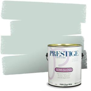 imagePRESTIGE Paints Exterior Paint and Primer In One 1Gallon Satin Comparable Match of Benjamin Moore Polished SlateWhite Rain