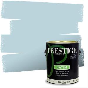 imagePRESTIGE Paints P400T1648BM Interior Paint and Primer In One Satin Comparable Match of Benjamin Moore 1 gallon Slate BlueAshwood Gray