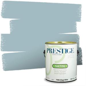 imagePRESTIGE Paints P400T1648BM Interior Paint and Primer In One Satin Comparable Match of Benjamin Moore 1 gallon Slate BlueCape Blue