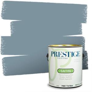 imagePRESTIGE Paints P400T1648BM Interior Paint and Primer In One Satin Comparable Match of Benjamin Moore 1 gallon Slate BluePolaris Blue
