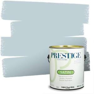 imagePRESTIGE Paints P400T1648BM Interior Paint and Primer In One Satin Comparable Match of Benjamin Moore 1 gallon Slate BlueSilvery Blue